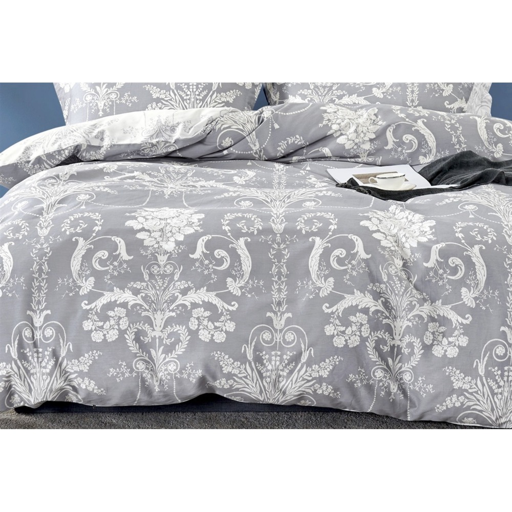Lauren Grey Damask 100% Cotton Comforter set King Regal Quiet Luxury Parisian - Picture 2 of 3